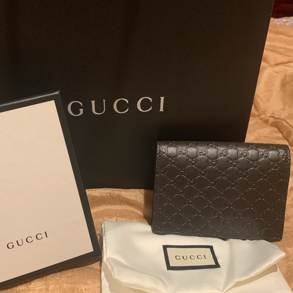Gucci Brown Leather Classic GG Card Case Wallet